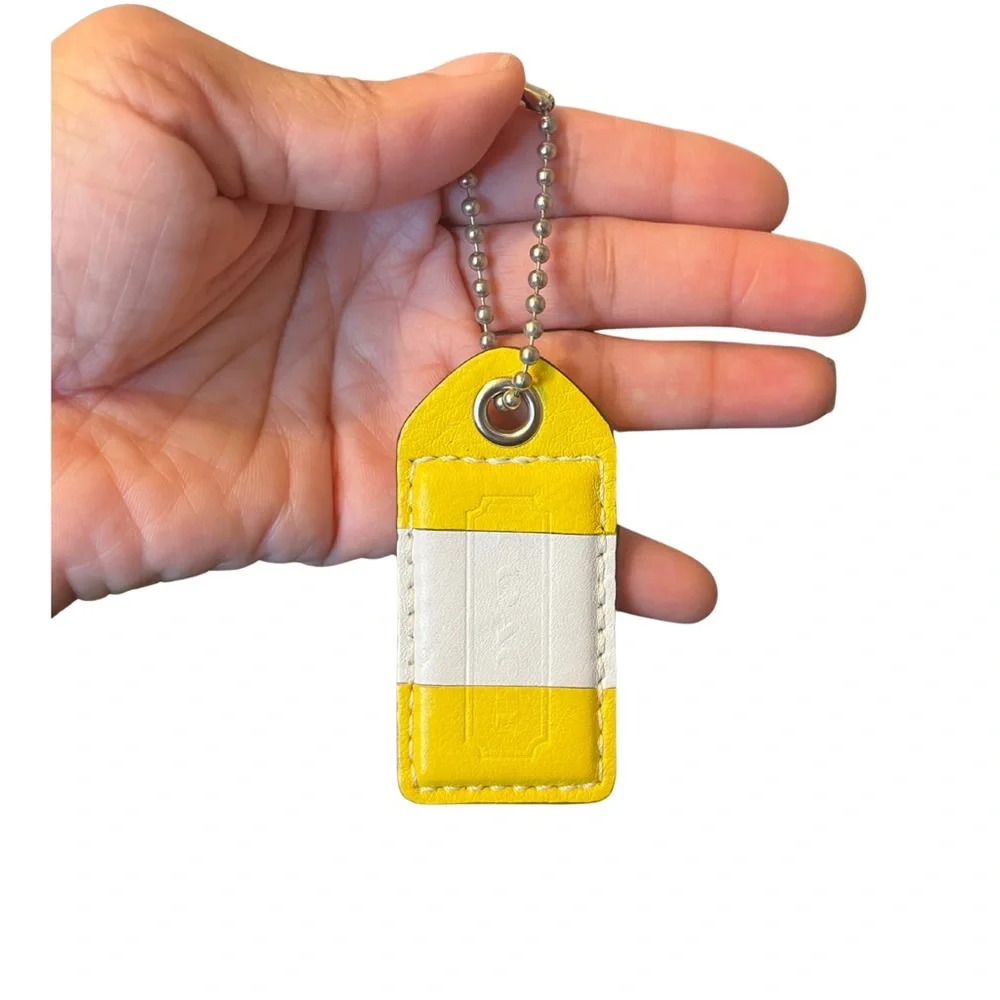 COACH Yellow & White Leather Key Tag with Chain